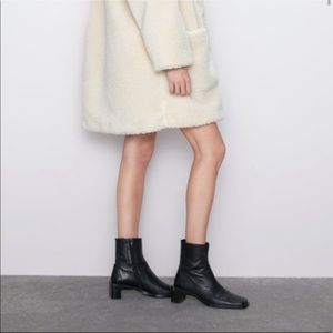 Zara Square Toe Leather Ankle Boots in Black